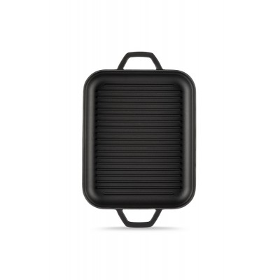 Rektangulær støbejernsgrillpande med to håndtag Hosse, 26x32cm - Støbejernspande