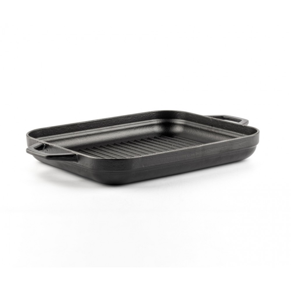 Rektangulær støbejernsgrillpande med to håndtag Hosse, 26x32cm