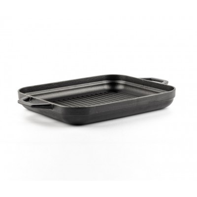 Rektangulær støbejernsgrillpande med to håndtag Hosse, 26x32cm - Støbejernspande