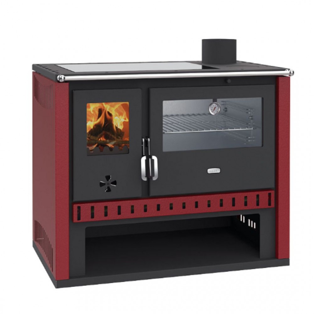 Brændekomfur Prity GT Rød, med rustfri ovn og glaskeramisk kogeplade, 15 kW Brændekomfur Prity GT Rød, med rustfri ovn og glaskeramisk kogeplade, 15 kW