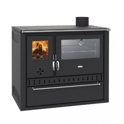 Brændekomfur med vandtank Prity GT W10, med rustfri stålovn, stålkogeplade og skuffe, 9.6 kW - Brændekomfurer med vandtank