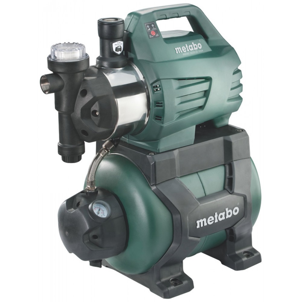 Enfaset hydroforpumpe METABO HWWI 3500/25 INOX, effekt 1100 W, flow 3500 l/t, tankkapacitet 24 L, løftehøjde 45 m | Hydrofor | Vandpumpe |