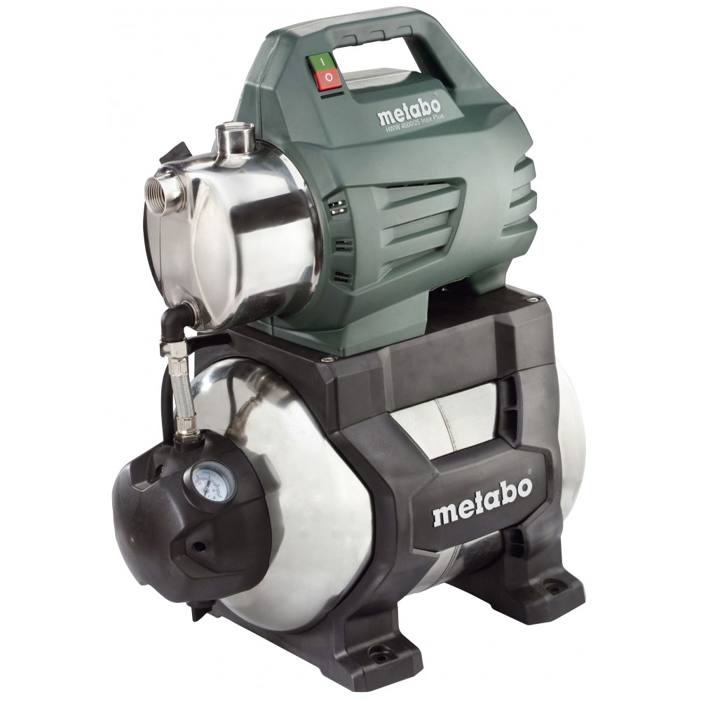 Enfaset hydroforpumpe METABO HWW 4500/25 INOX PLUS, effekt 1300 W, flow 4500 l/t, løftehøjde 48 m, tankkapacitet 24 L | Hydrofor | Vandpumpe |