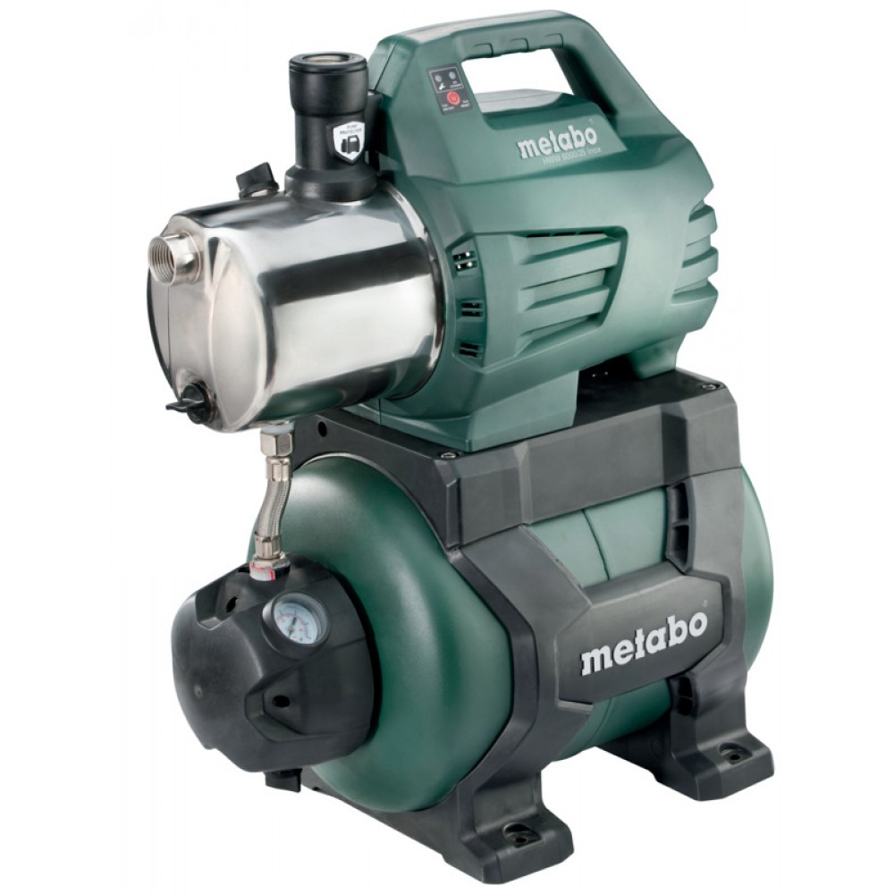 Enfaset hydroforpumpe METABO HWW 6000/25 INOX, effekt 1300 W, flow 6000 l/t, løftehøjde 55 m, tankkapacitet 24 L | Hydrofor | Vandpumpe |