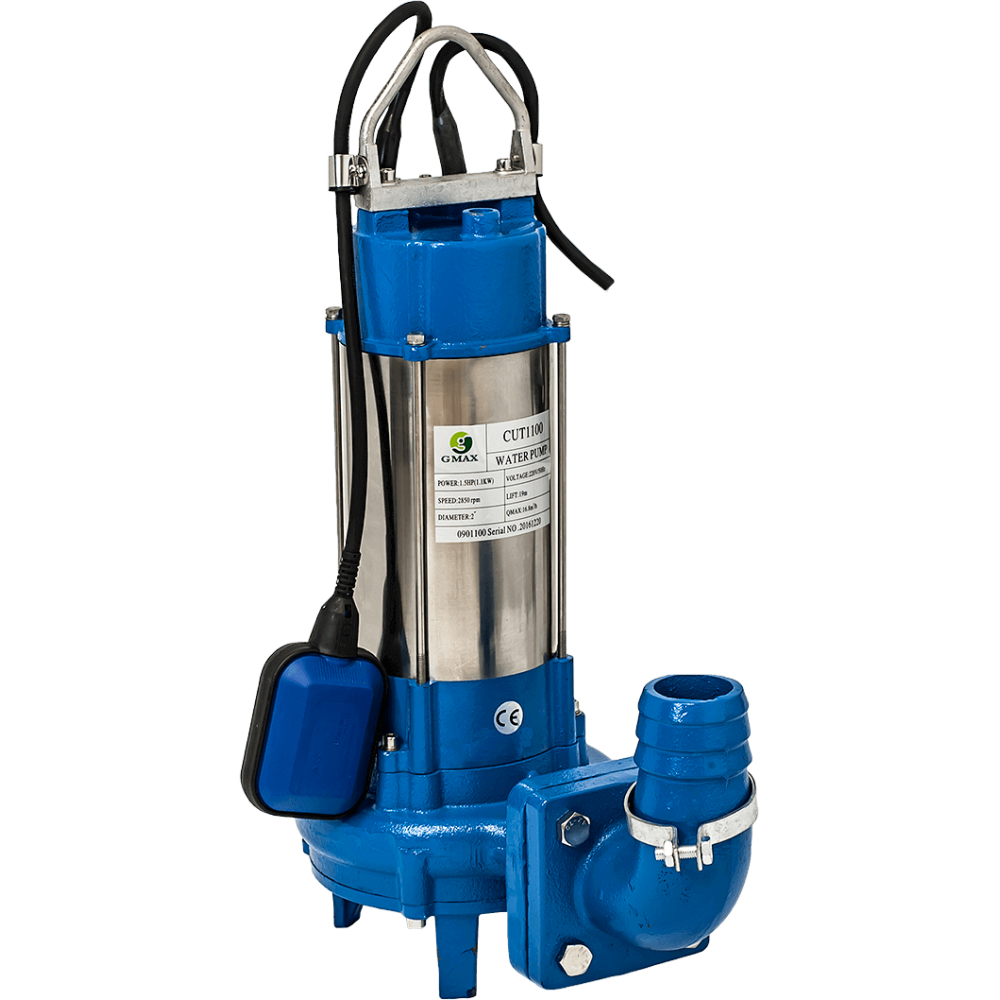 Dykbar afløbspumpe til spildevand med snitter Gmax Cut med ekstern flyder – flow 21 m³/t, effekt 1,5 kW, løftehøjde 23 m | Elektrisk vandpumpe | Vandpumpe |