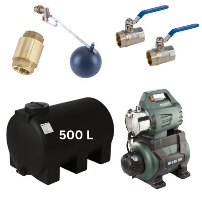 Sæt „Drikkevand 500L“ #2 med Mavil vandtank (sort, vandret) og Metabo hydroforpumpe - Produktsammenligning