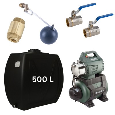 Sæt „Drikkevand 500L" med Narrow Mavil vandtank (sort) og Metabo hydroforpumpe - Produktsammenligning