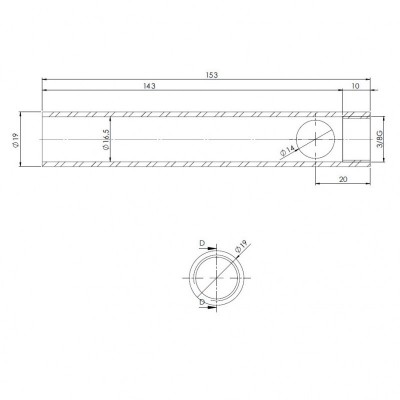 Rør til Gløderør / Eltænder til pilleovn, Diameter 19mm, Længde 153mm, Gevind 3/8" - Gløderør til pilleovn