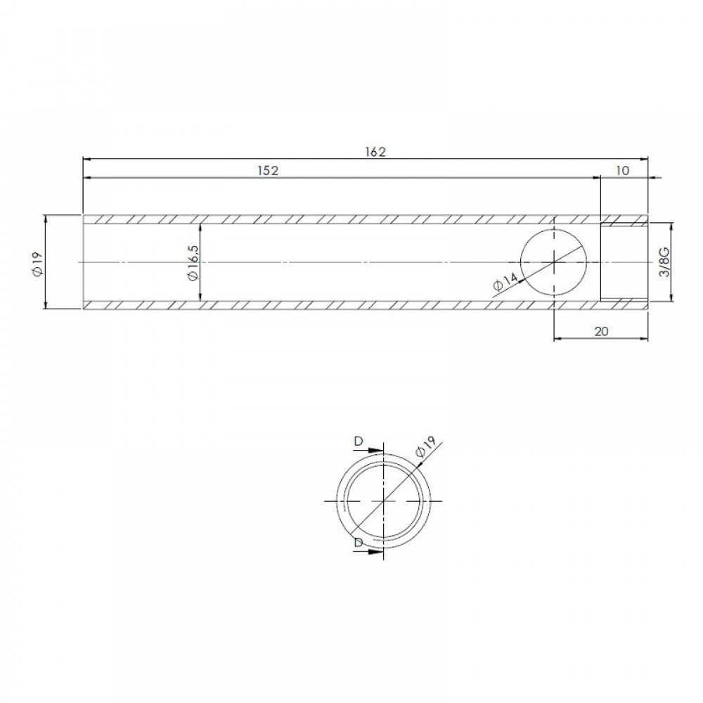 Rør til Gløderør / Eltænder til pilleovn, Diameter 19mm, Længde 162mm, Gevind 3/8" | Gløderør til pilleovn | Reservedele til Pilleovn |