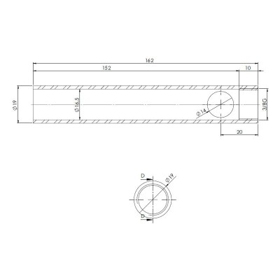 Rør til Gløderør / Eltænder til pilleovn, Diameter 19mm, Længde 162mm, Gevind 3/8" - Gløderør til pilleovn