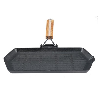 Grillpande i støbejern med foldbart træhåndtag, 35x21 cm - Produktsammenligning