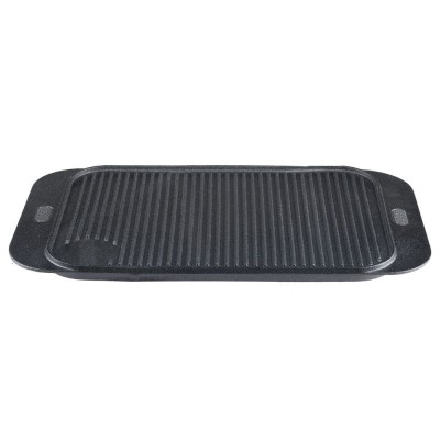 Dobbelt­sidet grillplade i støbejern, 48x26 cm - Støbejernsplade