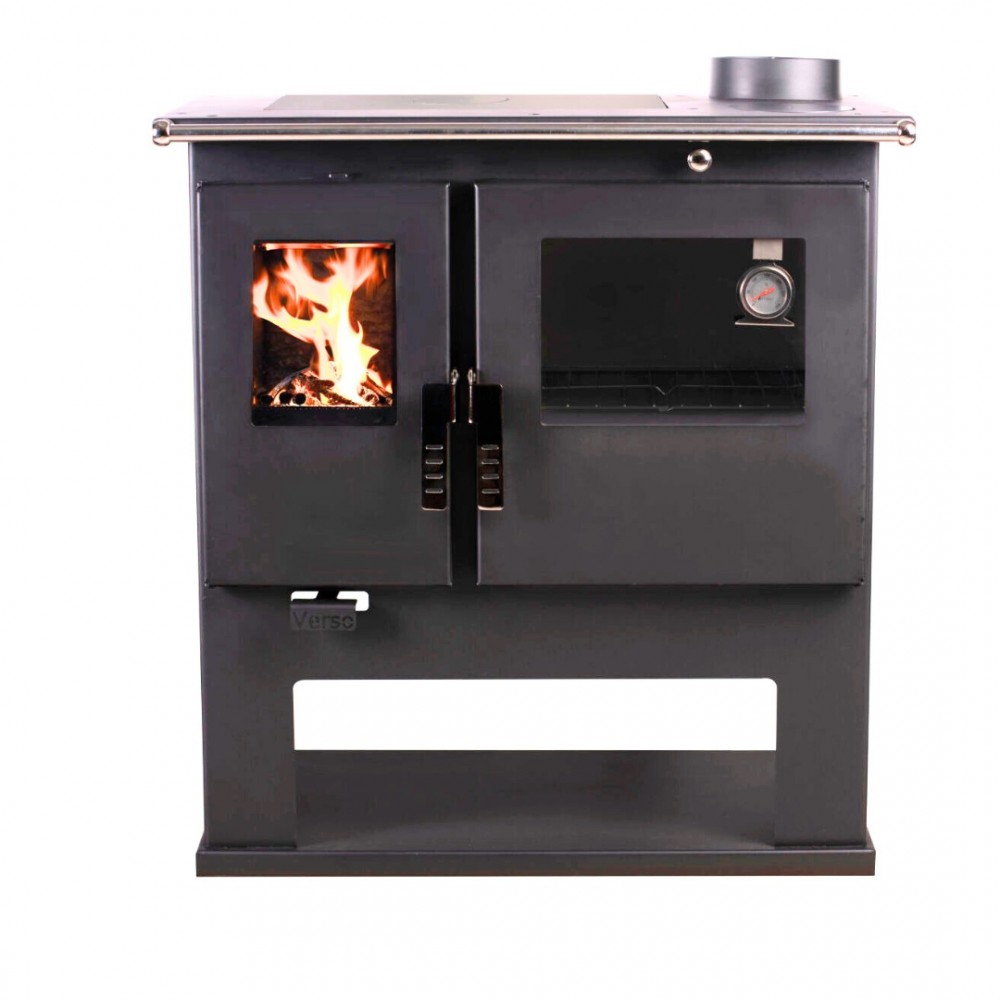 Brændekomfur Verso CS Inox Højre med ovn i rustfrit stål, 7.7kW | Brændeovn med bageovn | Brændeovne |