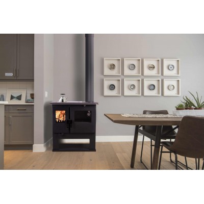 Brændekomfur Verso CS Inox Ceramic Højre med ovn i rustfrit stål og glaskeramisk kogeplade, 7.7kW - Brændeovne