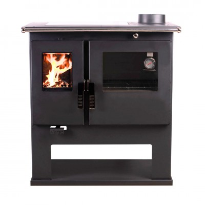 Brændekomfur Verso CS Inox Ceramic Højre med ovn i rustfrit stål og glaskeramisk kogeplade, 7.7kW - Brændeovne