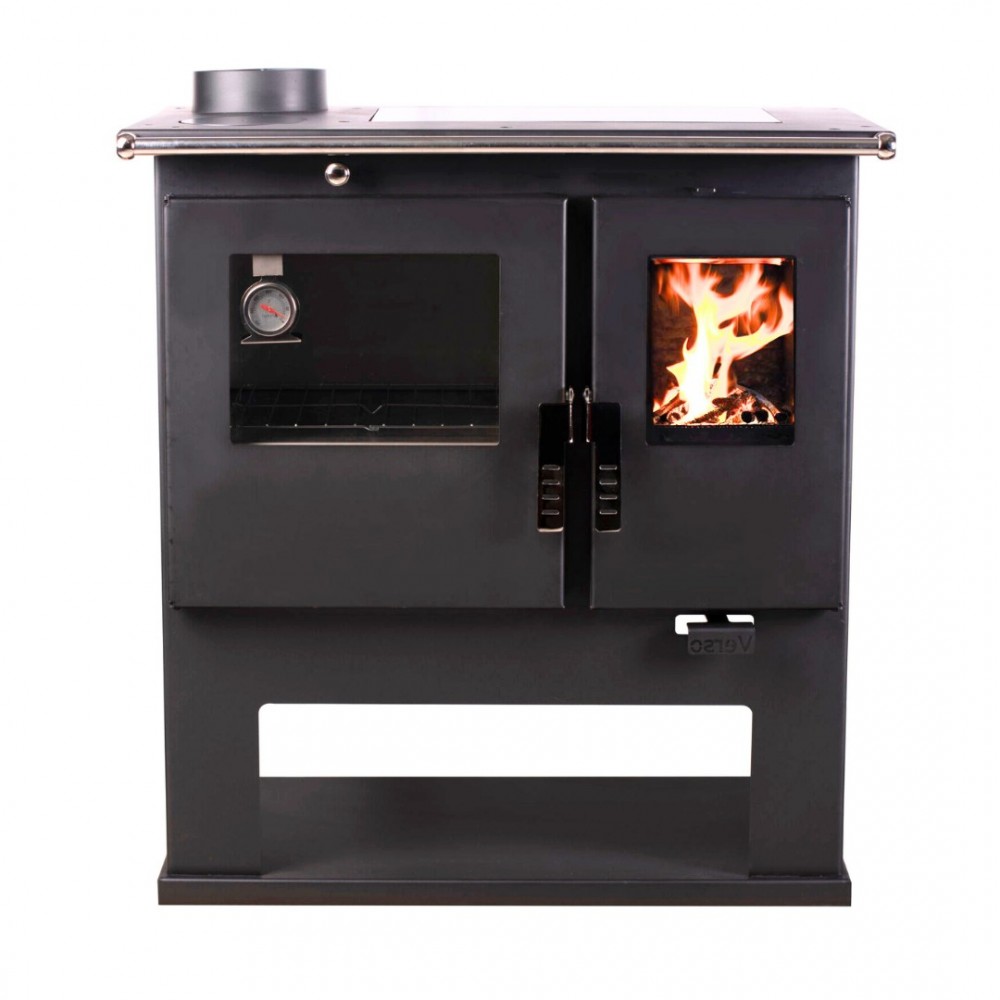 Brændekomfur Verso CS Inox Ceramic Venstre med ovn i rustfrit stål og glaskeramisk kogeplade, 7.7kW | Brændeovn med bageovn | Brændeovne |