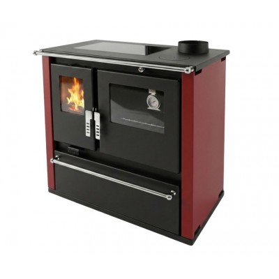 Brændekomfur Verso CS Plus med ovn i rustfrit stål og glaskeramisk kogeplade, Rød, Højre, 7.7kW - Brændeovne