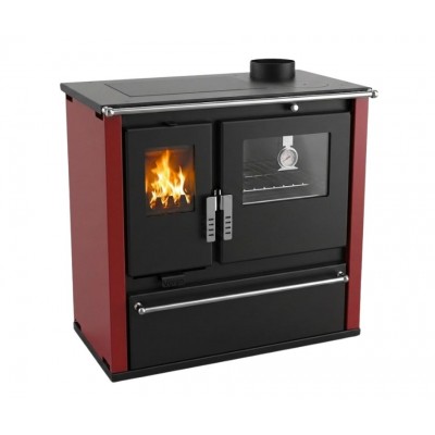 Brændekomfur Verso CS Plus med ovn i rustfrit stål og kogeplade i stål, Rød, Højre, 7.7kW - Brændeovne