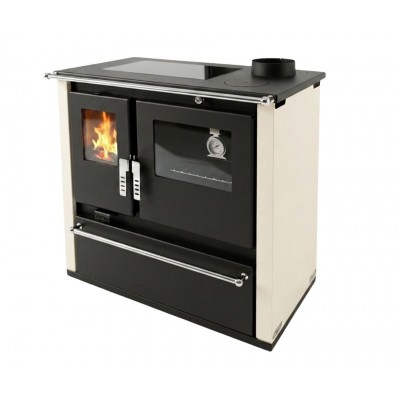 Brændekomfur Verso CS Plus med ovn i rustfrit stål og glaskeramisk kogeplade, Elfenben, Højre, 7.7kW - Brændeovne
