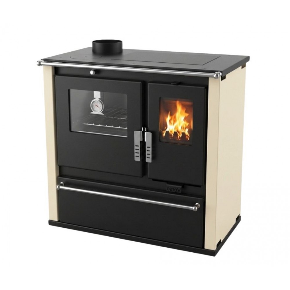 Brændekomfur Verso CS Plus med ovn i rustfrit stål og kogeplade i stål, Elfenben, Venstre, 7.7kW