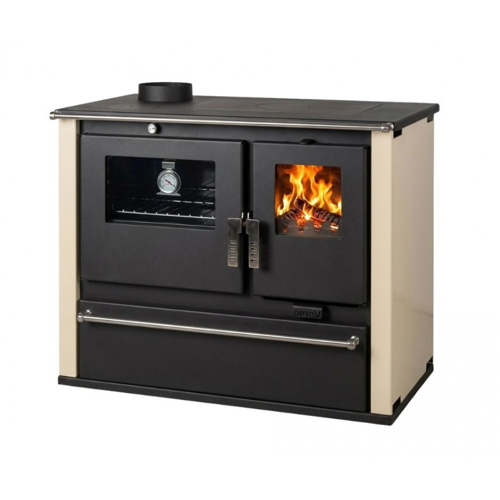 Brændekomfur Verso CS Plus med ovn og kogeplade i stål, Elfenben, Venstre, 7.7kW