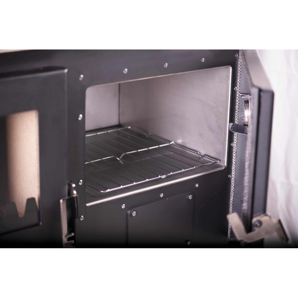 Brændekomfur Verso CS Inox Højre med ovn i rustfrit stål, 7.7kW | Brændeovn med bageovn | Brændeovne |