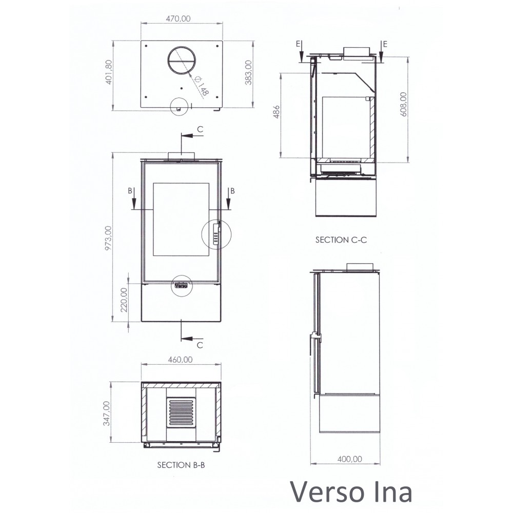 Brændeovn Verso Ina, 7.5kW | Direkte brændeovne | Brændeovne |
