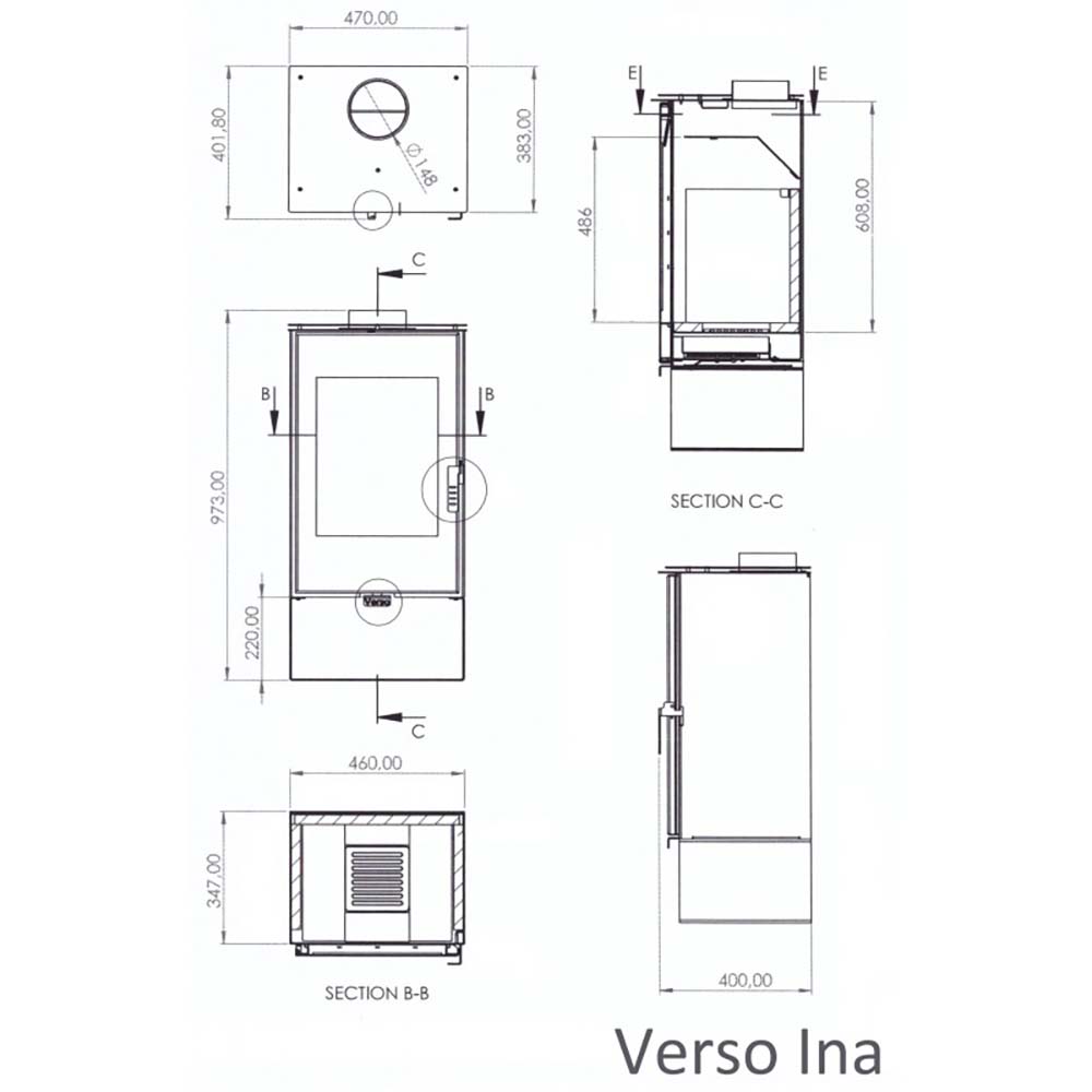 Brændeovn Verso Ina, 7.5kW | Direkte brændeovne | Brændeovne |
