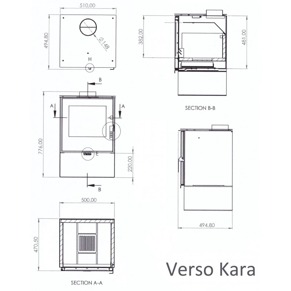 Brændeovn Verso Kara, 7.5kW | Konvektionsbrændeovne | Brændeovne |