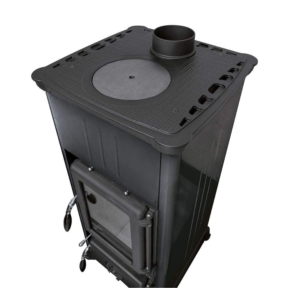 Italiensk Brændeovn med vandtank med kogeplade La Nordica Emiliana, sort, 6.5kW | Konvektionsbrændeovne | Brændeovne |