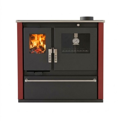 Brændekomfur Verso CS Plus med ovn i rustfrit stål og stålkogeplade, Rød, Højre, 7.7kW - Verso