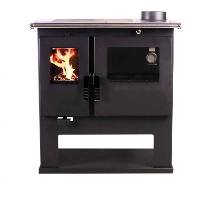 Brændekomfur Verso CS Plus med ovn i rustfrit stål og glaskeramisk kogeplade, Sort, Højre, 7.7kW - Verso