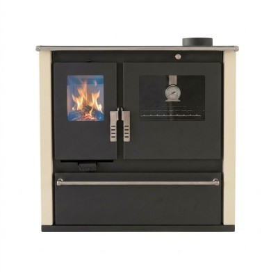 Brændekomfur Verso CS Plus med ovn i rustfrit stål og stålkogeplade, Elfenben, Højre, 7.7kW - Verso