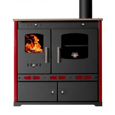 Brændekomfur Prometey Perfect Eco Lux med højre aftræk, bordeaux, 7.5kW - Prometey