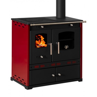 Brændekomfur Prometey Perfect Eco Lux med højre aftræk, bordeaux, 7.5kW - Prometey