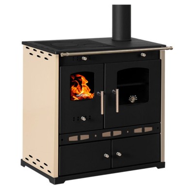 Brændekomfur Prometey Perfect Eco Lux med højre aftræk, elfenben, 7.5kW - Prometey