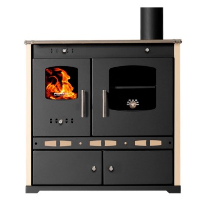 Brændekomfur Prometey Perfect Eco Lux med højre aftræk, elfenben, 7.5kW - Prometey