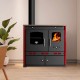 Brændekomfur Prometey Perfect Eco Lux med venstre aftræk, bordeaux, 7.5kW |  |  |