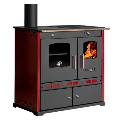 Brændekomfur Prometey Perfect Eco Lux med venstre aftræk, bordeaux, 7.5kW - Prometey