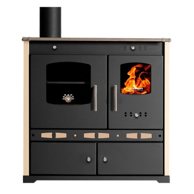 Brændekomfur Prometey Perfect Eco Lux med venstre aftræk, elfenben, 7.5kW - Prometey