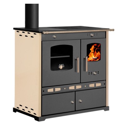 Brændekomfur Prometey Perfect Eco Lux med venstre aftræk, elfenben, 7.5kW - Prometey
