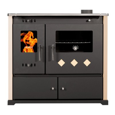 Brændekomfur Prometey Perfect Practik Lux, elfenben, højre flue, 9.5kW - Prometey