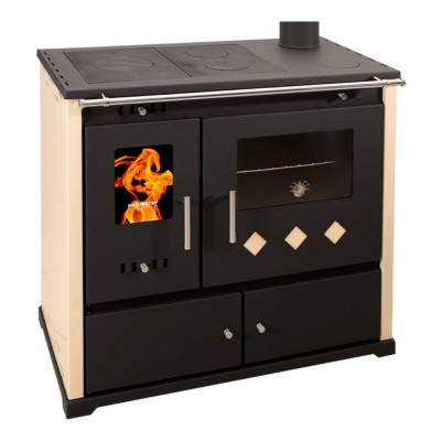 Brændekomfur Prometey Perfect Practik Lux, elfenben, højre flue, 9.5kW - Prometey