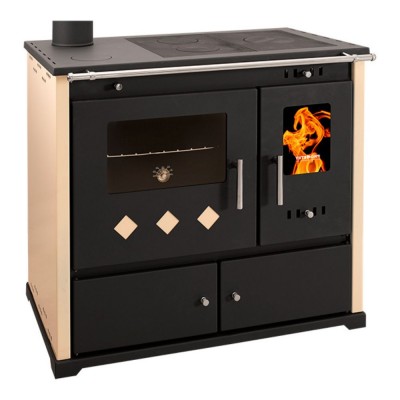 Brændekomfur Prometey Perfect Practik Lux, elfenben, venstre flue, 9.5kW - Prometey
