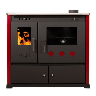 Brændekomfur Prometey Perfect Practik Lux med keramisk kogeplade, højre aftræk, bordeaux, 9.5kW - Prometey