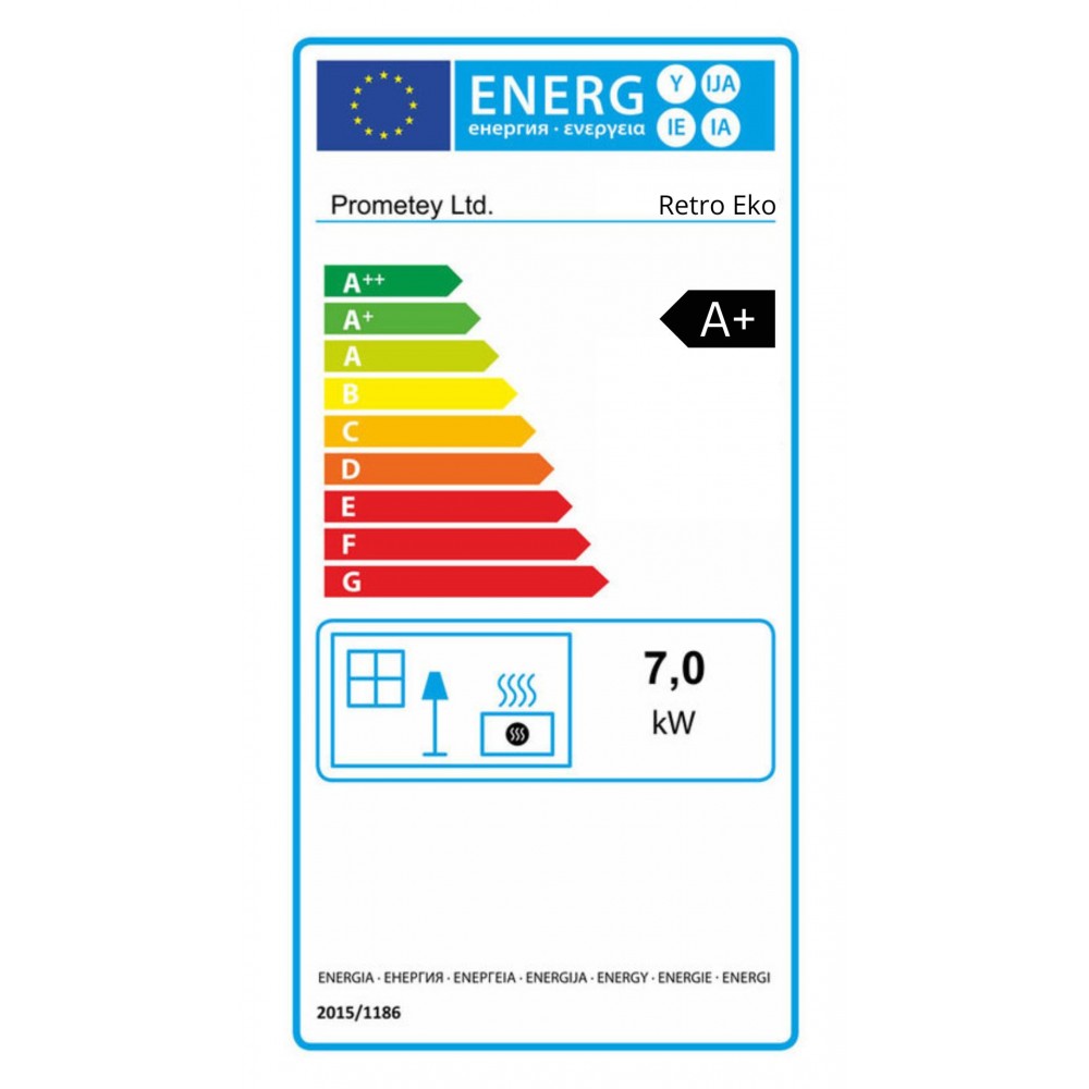 Brændekomfur Prometey Retro Eco, 7kW |  |  |