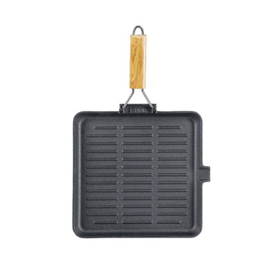 Grillpande i støbejern med foldbart træhåndtag, 28x28 cm - Produktsammenligning