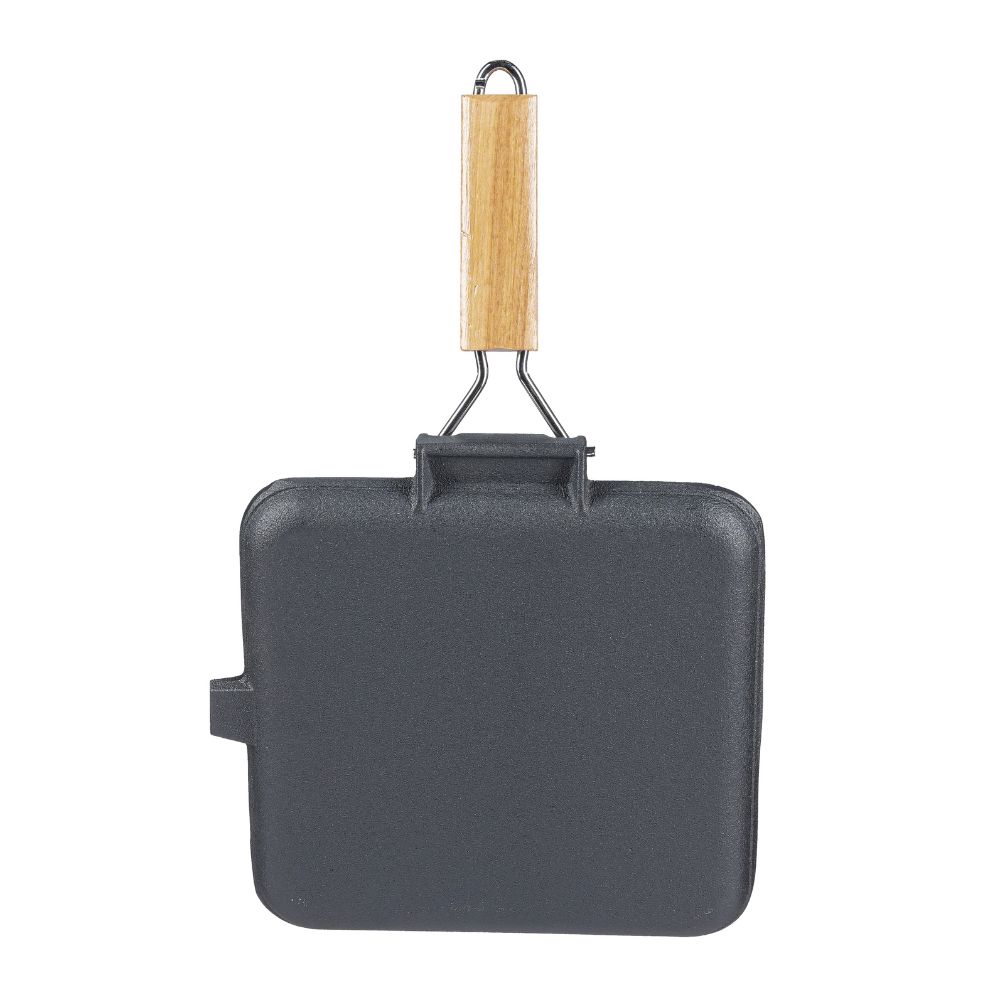 Grillpande i støbejern med foldbart træhåndtag, 24x24 cm |  |  |