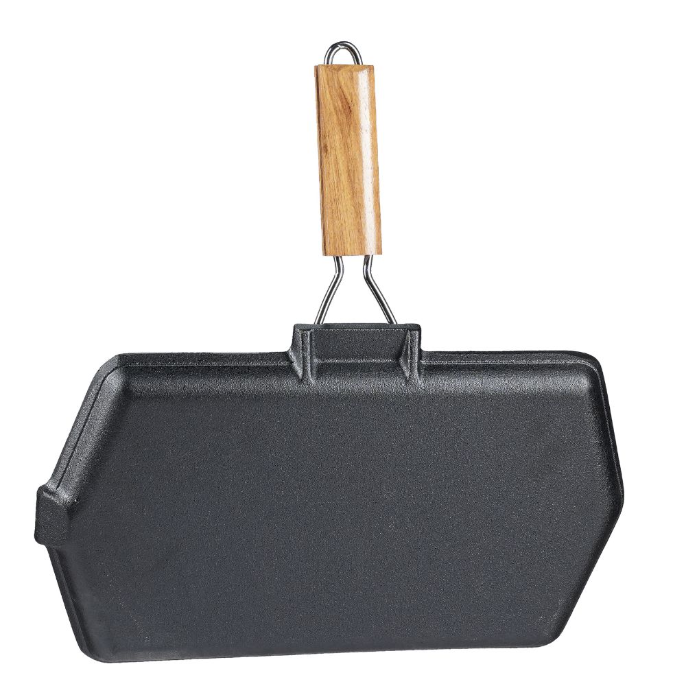 Grillpande i støbejern med foldbart træhåndtag, 35x21 cm |  |  |