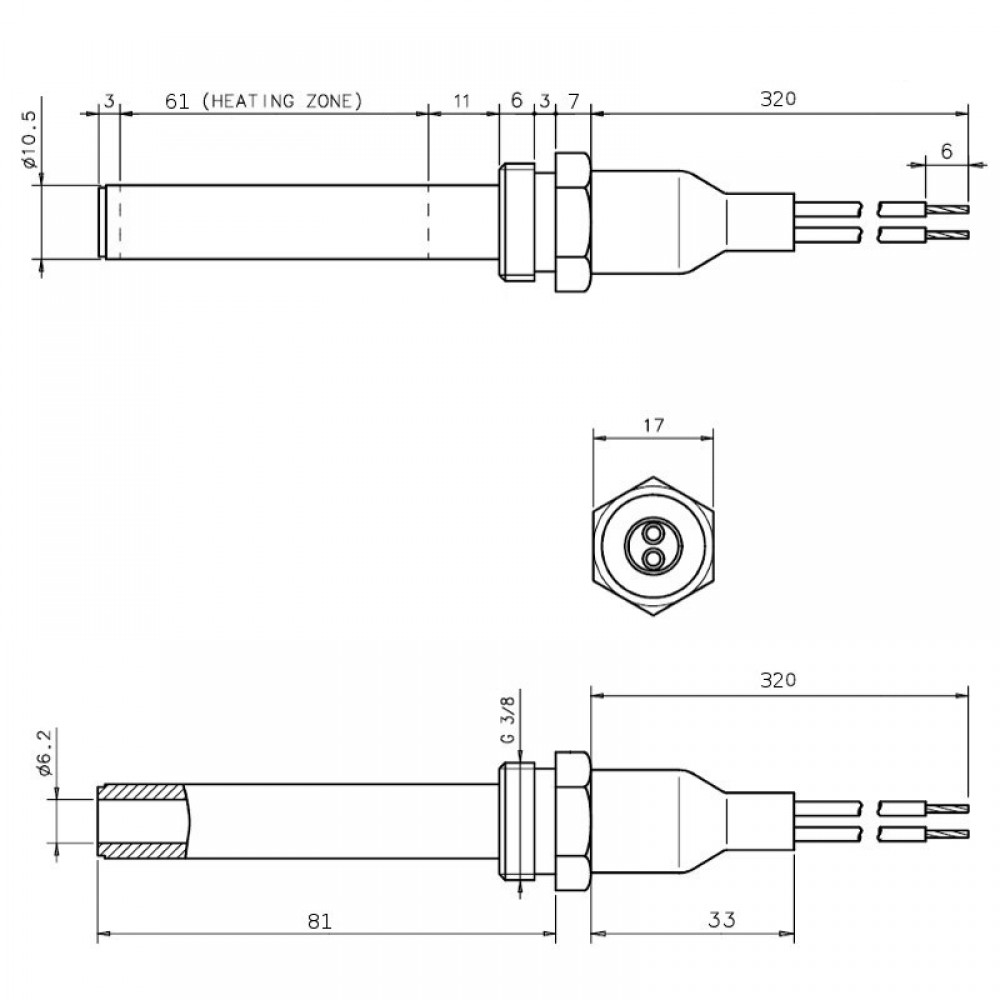 Keramisk gløderør / eltænder til pilleovne Eco Spar, BURNiT, Warmflow, Adler, AMG, Ecoteck og andre, total længde 88mm, 250W - x3 | Gløderør til pilleovn | Reservedele til Pilleovn |